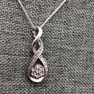 Sterling Silver and Diamond Infinity Ribbon Pendant and Sterling Box chain.